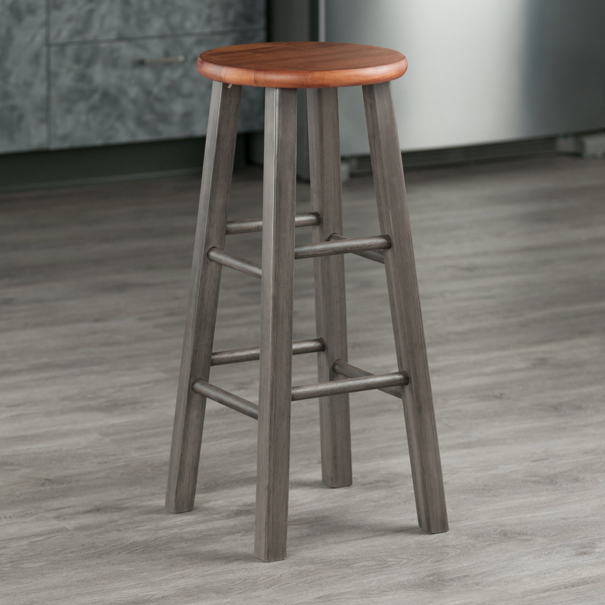 Winsome Ivy 29" Bar Stool, Rustic Gray & Teak Finish