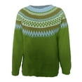 thumbnail image 3 of Fair Isle Sweater for Women Fashion Printed Crew Neck Sweater Loose Comfortable Fall Winter Long Sleeve Pullovers Top Multicolor Green L, 3 of 3
