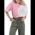 thumbnail image 1 of Camiseta de Flores 3D para Mujer, Corta, Cuello Redondo, Verano Rosa S, 1 of 7