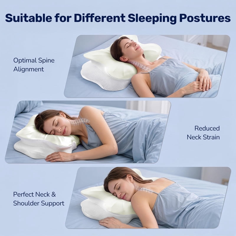 Kelno Ergonomic Contour Memory Foam Pillow Cervical Support with Dual Height Arm Grooves Breathable Washable Cover for Side, Pure White