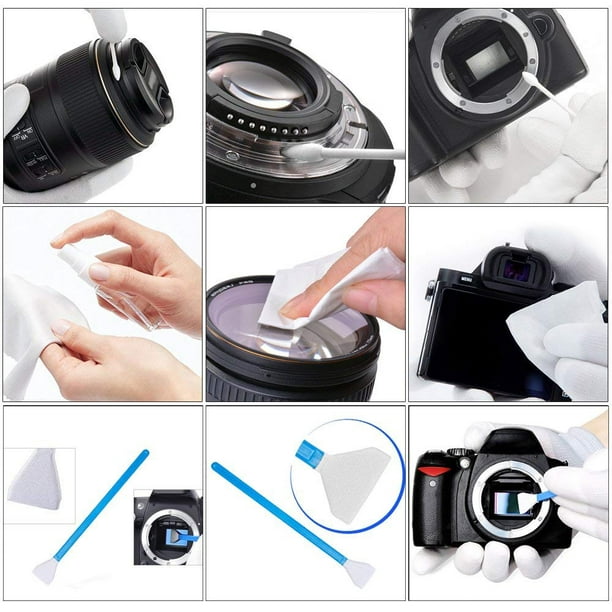 Kit de nettoyage professionnel pour appareil photo Kit de nettoyage de  capteur avec souffleur d'air Tampons de nettoyage Stylo de nettoyage  Chiffon de nettoyage pour la plupart des appareils photo, téléphones  portables