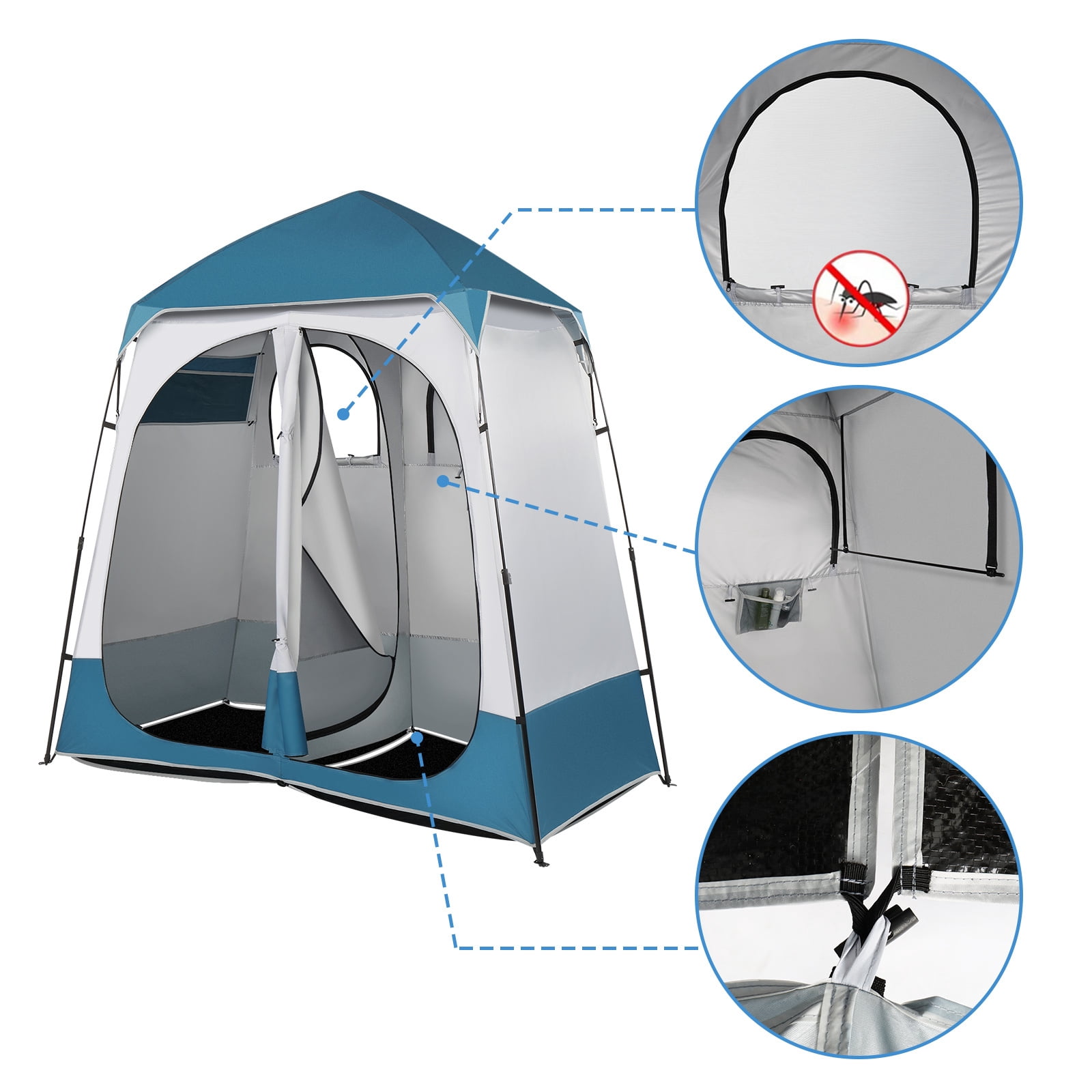 IVV 2 Room Pop Up Shower Privacy Tent Dressing Room Sun Shelter for Outdoor Camp Toilet Camping Biking Fishing, Blue/White