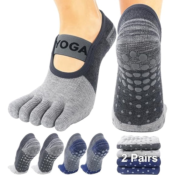 Pilates Socks Women Non Slip – 2 Pairs Yoga Barre Grip Socks One Size 5.5-9.5 Breathable Workout Gym Anti Skid Socks