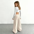 thumbnail image 5 of CPNG Girls' Corduroy Wide Leg Pants High Waisted Button Front Zipper Loose Wide Leg Casual Sweat Pants with Side Pockets(Beige,11-12 Years), 5 of 9