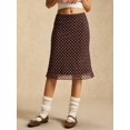 thumbnail image 5 of Coffee Brown Polka Dot Mesh Midi Skirt, Wrap Style, Casual Retro, 5 of 7