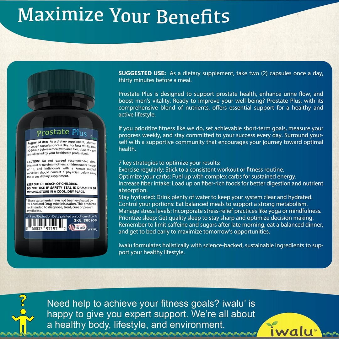 Prostate Plus Men's Fitness Vitality Complex - Natural Supplement for Prostate Health, Stamina, and Energy Support with Saw Palmetto, Zinc, and Reishi Mushroom - Made in USA
