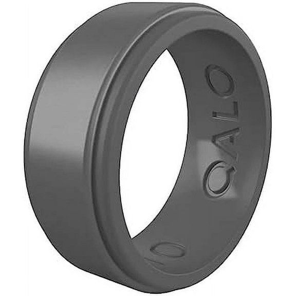 QALO Men's Grey Steel Polished Step Edge Silicone Ring – Durable Wedding Bands with Flexible Comfortable Fit – Skin-Friendly and Lightweight Design – Size 07