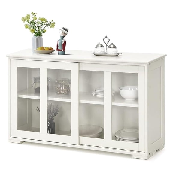 Kitchen Buffet Cabinet, Storage Cupboard with Sliding Tempered Glass Door, Adjustable Shelf, Stackable Sideboard Accent Console Table credenza for Dining Room Living Room Hallway (1)
