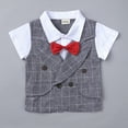 thumbnail image 6 of LYMAYTER Infant Kids Boys Gentleman Outfit 2PCS Toddler Dress Check Shirt with Bowtie + Shorts for Set 9 Months-4 Years, 6 of 10