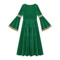thumbnail image 6 of Miutii Kids Girls Renaissance Princess Dress Medieval Outfit Role-play Long Flare Sleeve Velvet Dress Up Green 14, 6 of 6