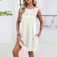thumbnail image 6 of Women's Loungewear Solid Color Sleeveless Shift Dress with Lace Casual Crewneck Pullover Sleep Dress Soft Spring Summer Nightgown White M, 6 of 6