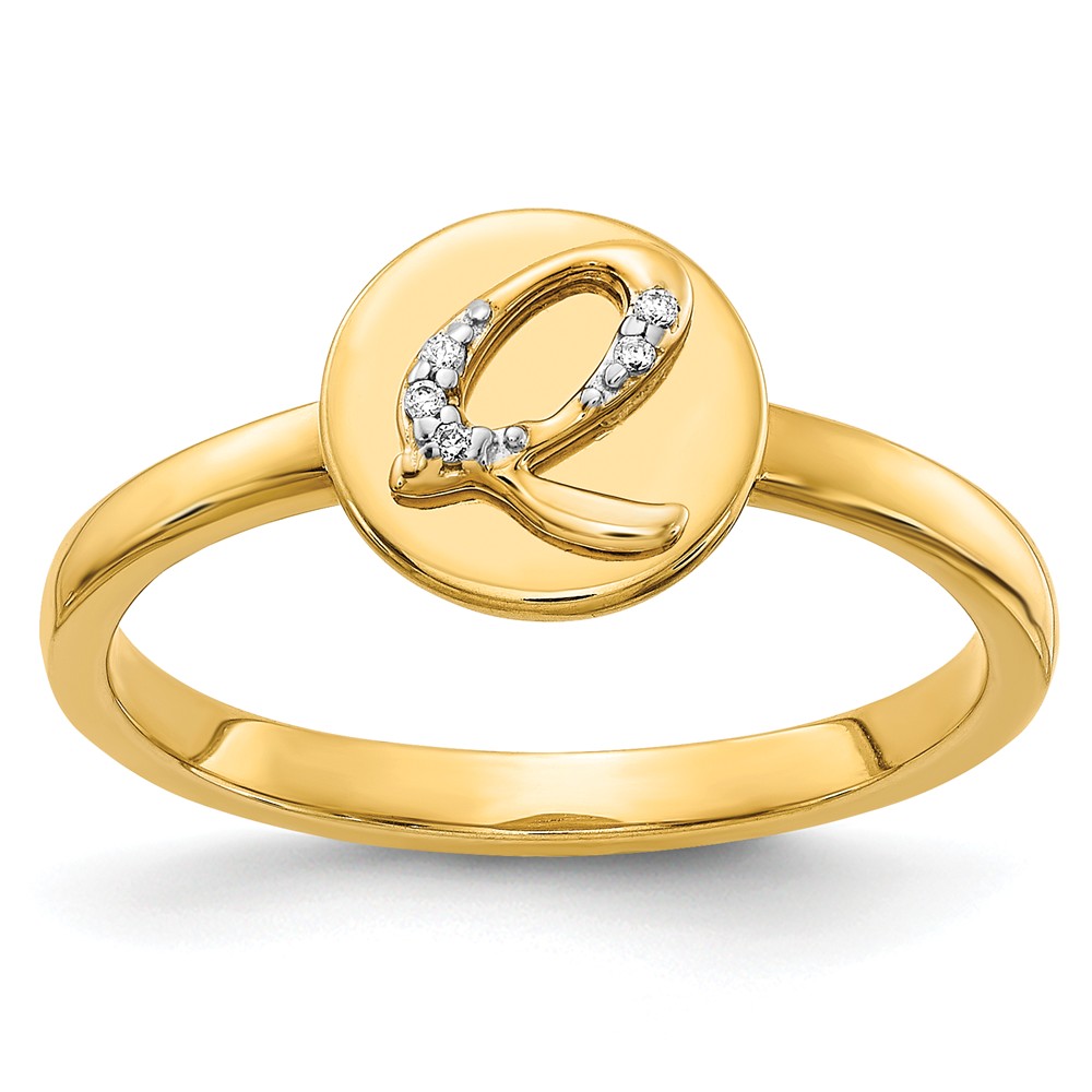 Solid 14k Yellow Gold Diamond Initial Letter Q Ring Band Size 5 (.015