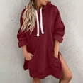 thumbnail image 2 of Weiqiqre Women Sweatshirt Pullover Casual Long Sleeve Split Hem Hoodie Dress with Kangaroo Pocket, 2 of 8
