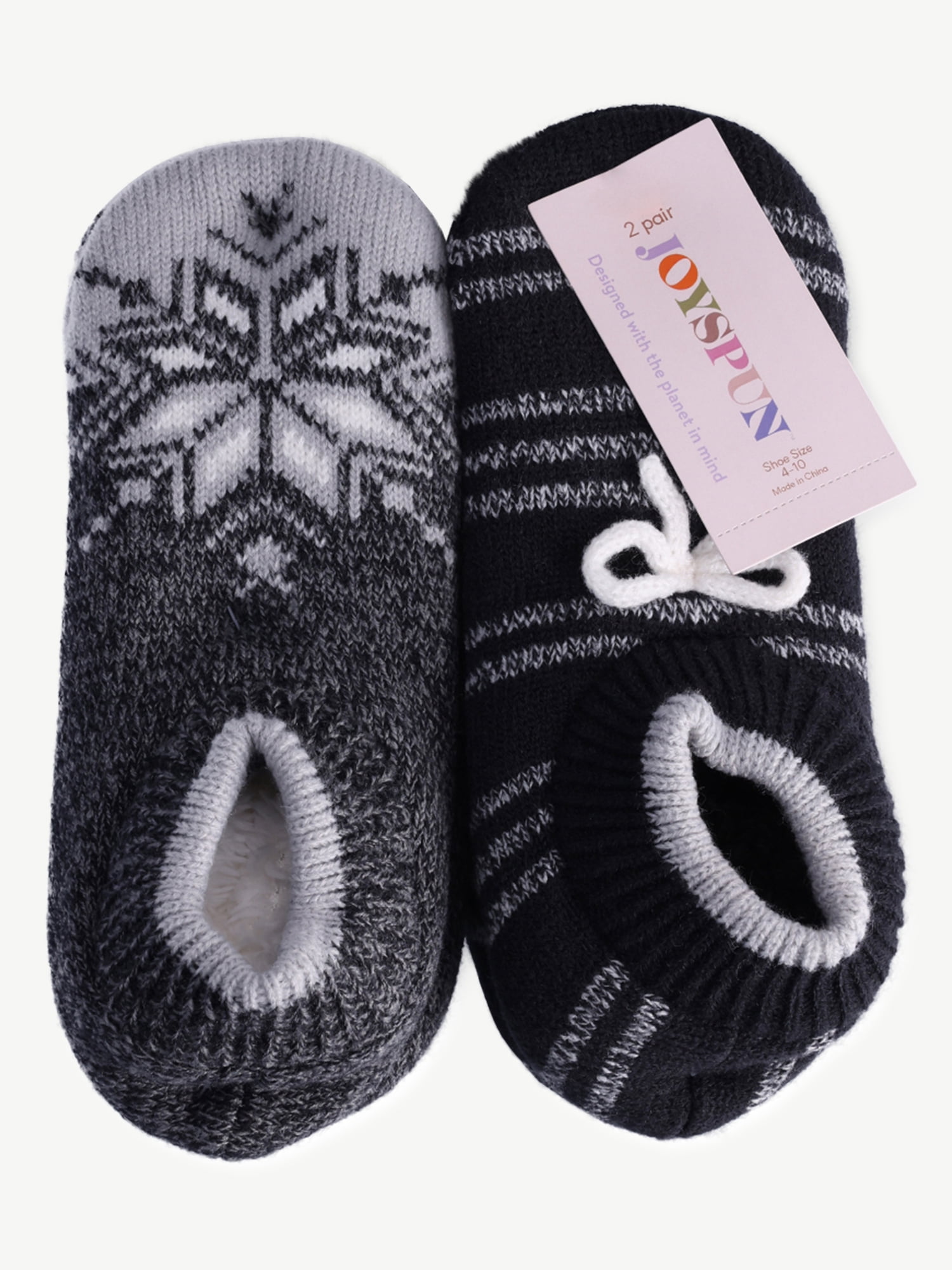 Joyspun Women's Knit Slipper Socks, 2-Pack, Size 4-10
