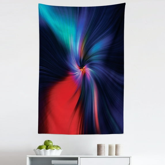 Abstract Tapestry, Modern Spirals in Blurry Effect Energy Concept Smooth Spin Form, Fabric Wall Hanging Decor for Bedroom Living Room Dorm, 5 Sizes, Dark Night Blue and Scarlet, by Ambesonne