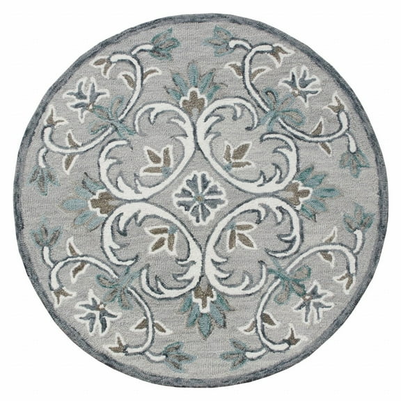 6â€™ Round Gray and White Filigree Area Rug
