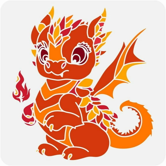 Cute Little Fire Dragon Painting Stencil 11.8x11.8 inch Reusable Cute Dragon Pattern Drawing Template DIY Baby Dragon Decoration Stencil for DIY