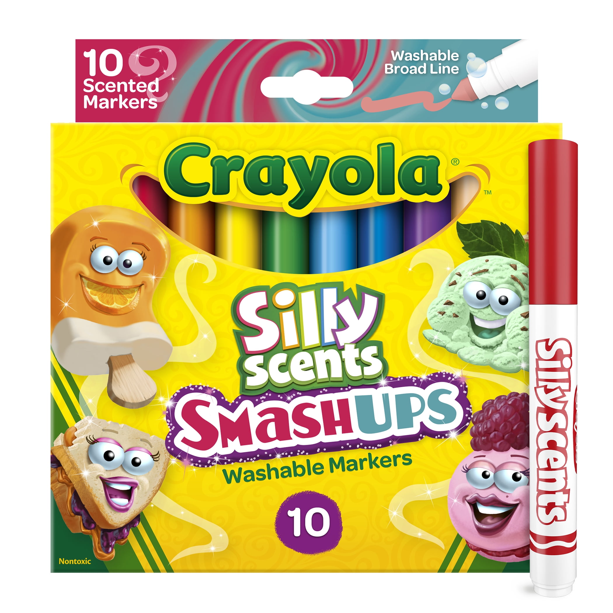 Crayola Silly Scents Smash Ups Broad Line Washable Scented Markers, 10 Per Pack, 6 Packs