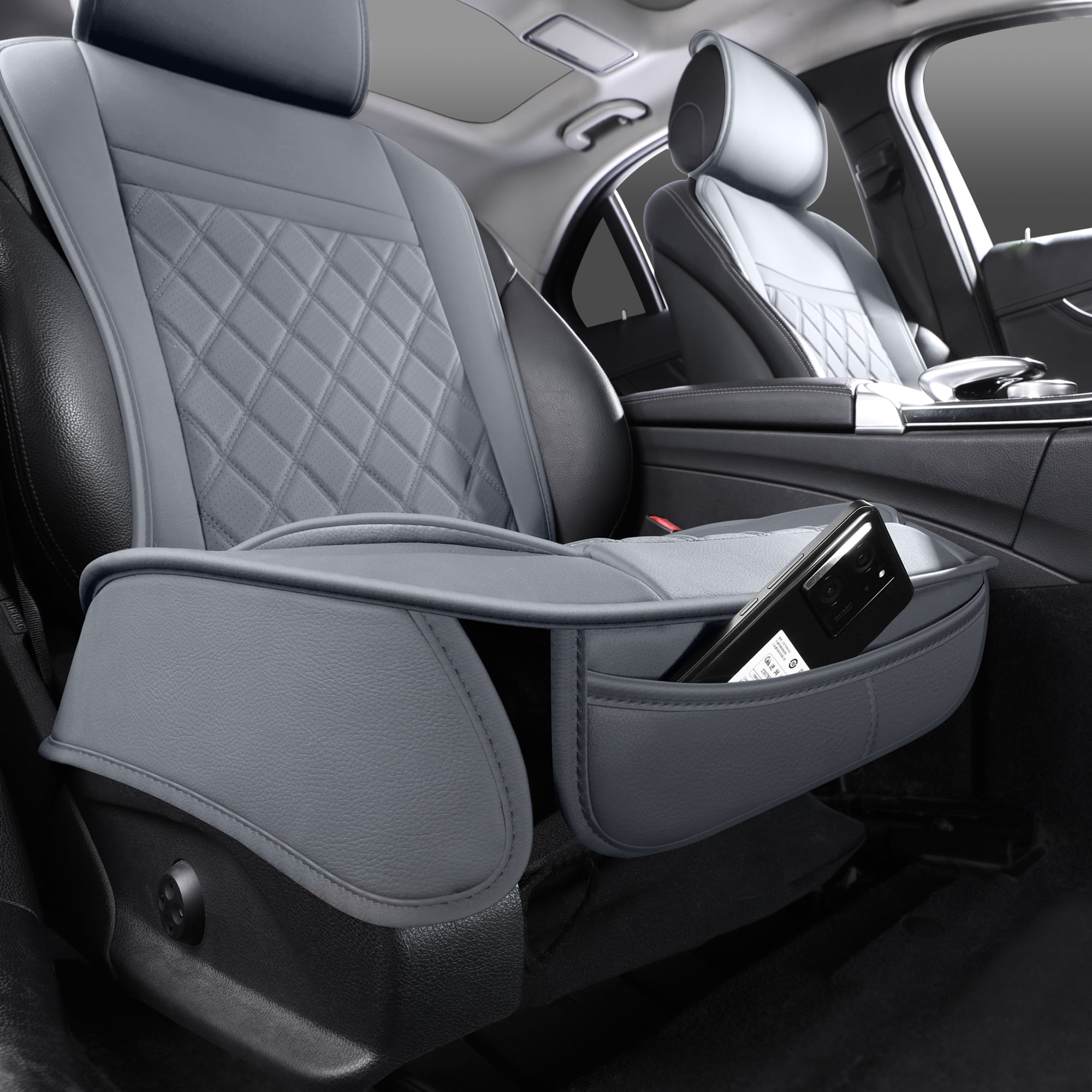 Universal Front Car Seat Covers for 2 Seats, Elegant Gray Design, Full Surround Protection for Cars SUVs Trucks, Waterproof Anti-Wear Front Seat Protector Set