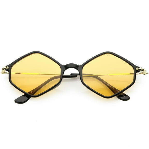 Geometric Hexagon Sunglasses Ultra Slim Arms Color Tinted Lens 50mm (Black Gold / Orange)