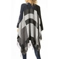 thumbnail image 2 of Sakkas Avi Women's Reversible Open Front Poncho Cardigan Ruana Cape Shawl W/Fringe - ColorBlockBlack - One Size Regular, 2 of 7