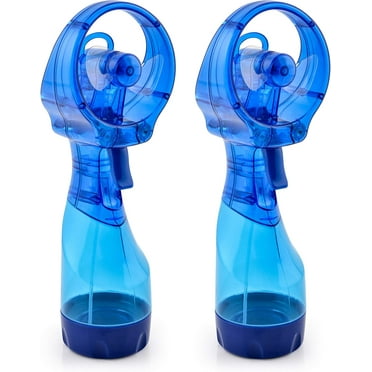 2PCS Handheld Battery Operated Mist Fan with Spray Bottle Portable Water Cooling Fan for Summer Outdoor Use Safe Soft Blades 2 AA Batteries Powered Not Included