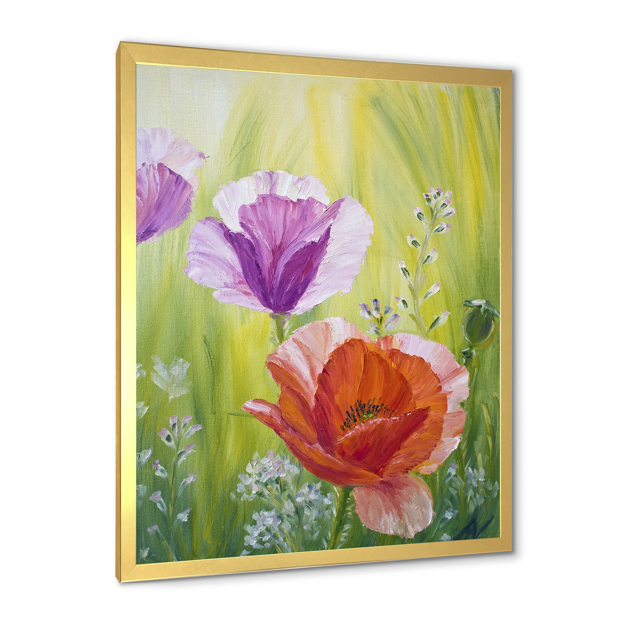 Designart 'Poppies In The Morning In Wild Green' Traditional Framed Art Print