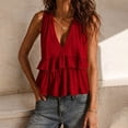 thumbnail image 5 of Karymi Shirts for Women Deep V-Neck Sleeveless Ruffle Peplum Top, Tiered Ruffle Peplum Hem Cami Blouse, Solid Casual Summer Flowy Tank Top Blouses for Women Dressy Casual, 5 of 9