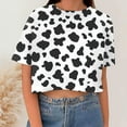 thumbnail image 2 of Women's Cow Print Tee Dalmatians Spotted Skin Short Sleeve Crew Neck Crop Tops 2025 Funny Casual Summer Fall T-Shirt, 2 of 5