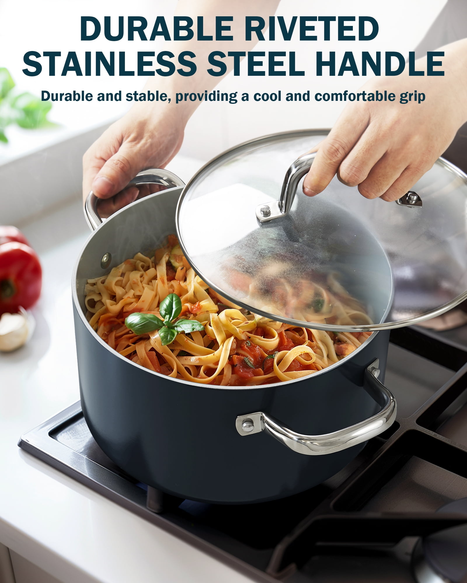 Cook N Home Classic 6 Quart Ceramic Nonstick Stock Pot with Lid, Induction Cookware, Stockpot for Cooking, Canning, Sauce, Ollas para Cocina, Blue