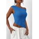 thumbnail image 4 of Blusa PRETTYGARDEN Verano 2025 Top de un Hombro Fruncido S Azul, 4 of 8
