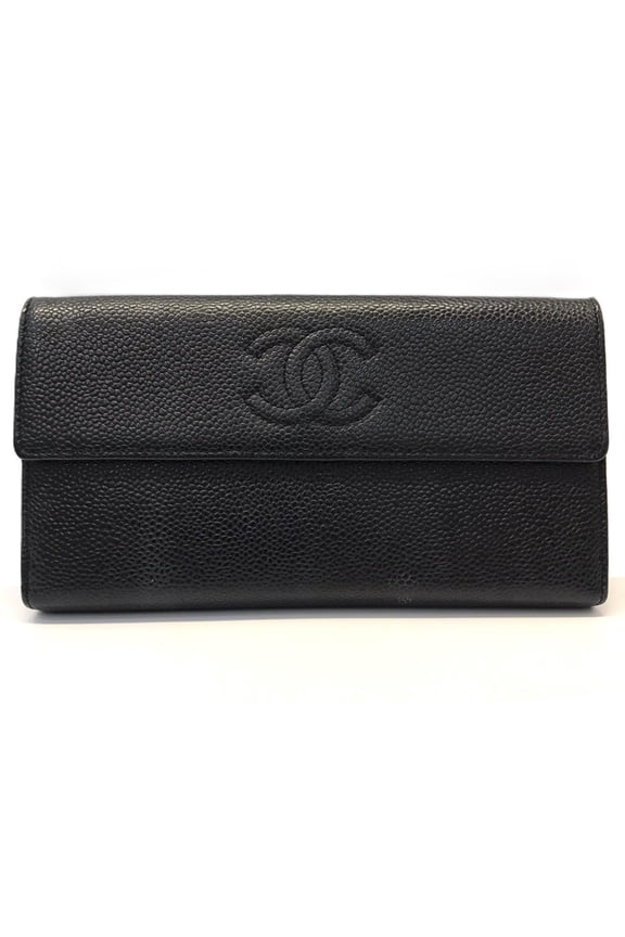 Pre-Owned CHANEL Caviar Leather Bifold Long Wallet in Black A50070 (Good)