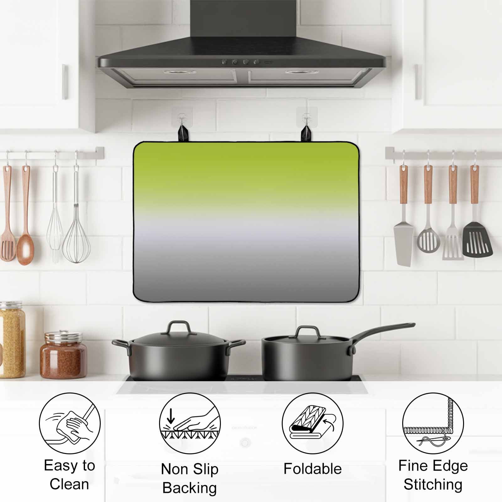 Green Gray Ombre Stove Top Cover for Electric Stove, Heat-proof & Non Slip Glass Top Stove Cover Protector, Modern Gradient Abstract Art Kitchen Flat Cooktop Rubber Mat 28.5x20.5 Inches