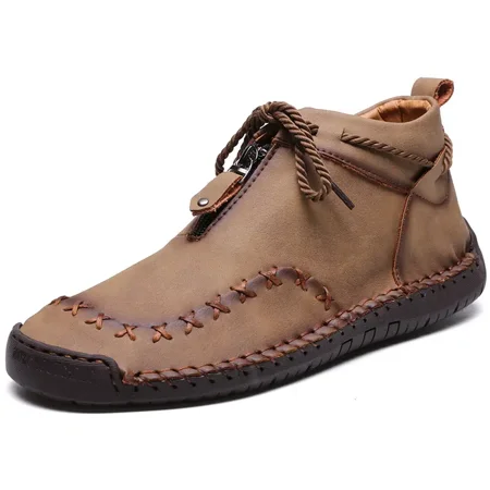 

Men‘s Casual Retro Walking Desert Ankle Boots PU Handmade Leather Shoes With Zipper