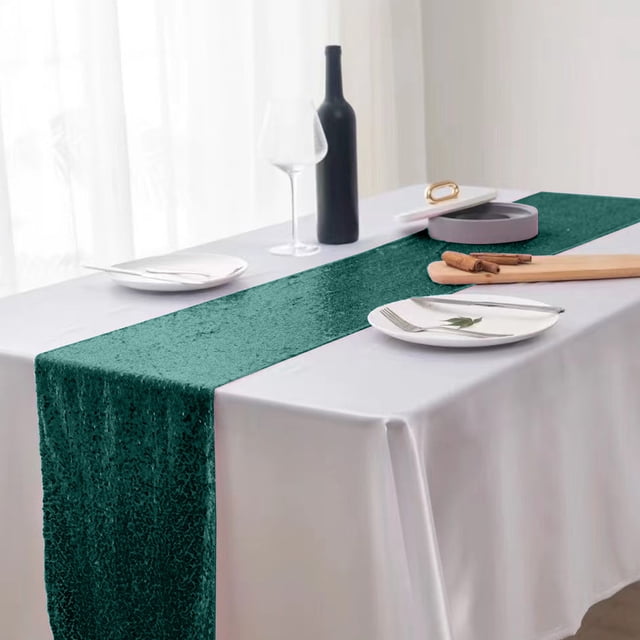 Birdeem Glitter Wedding Table Flag, Sparkling Decoration for Parties and Events, 12x71 Inch Polyester Table Runner, Easy to Match with Multiple Color Options