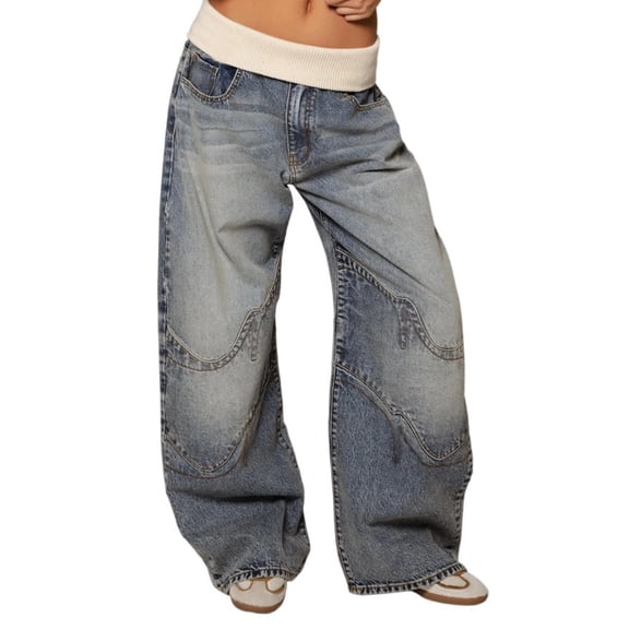 CIENVNSTG Women Y2K Baggy Jeans Wide Leg Denim Pants Mid-High Rise Loose Hip Hop Streetwear Outfits Black L