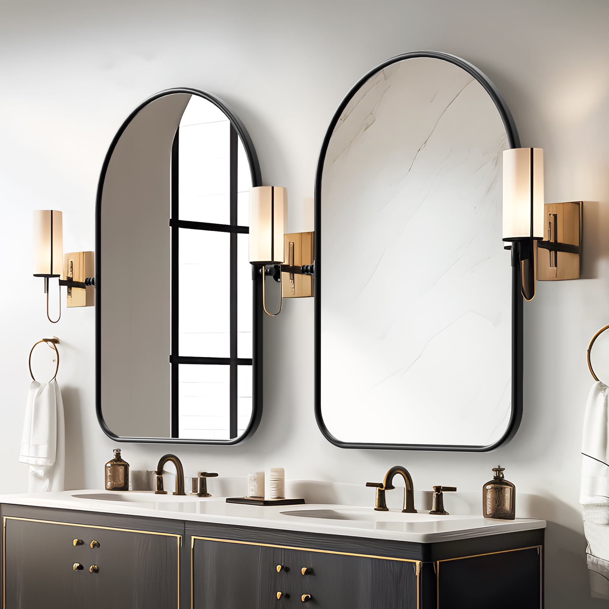 13"x9" Modern Iron Frame Arched Round Angle Wall Mirror Wall Mounted Mirror,Black