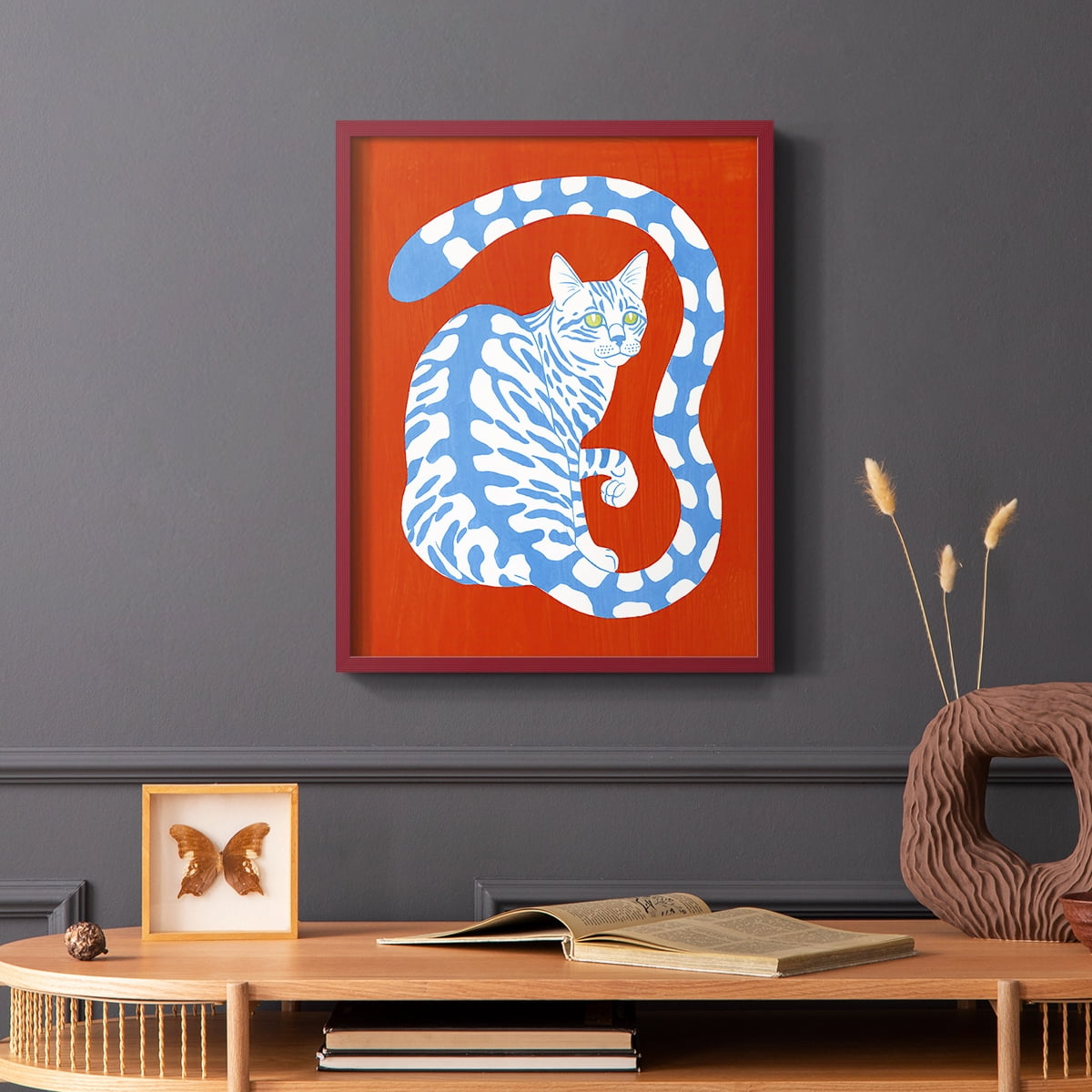 Complementary House Cat I Framed Print in Red Solid Wood Framed Print No Nail Hanging
