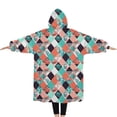 thumbnail image 2 of Oversized Wearable Blanket Hoodie,Orange Green White Checkerboard Checkered Pattern Sherpa Blanket Hoodie with Super Pockets,Super Warm Fuzzy Pullover for Women & Men, 2 of 6