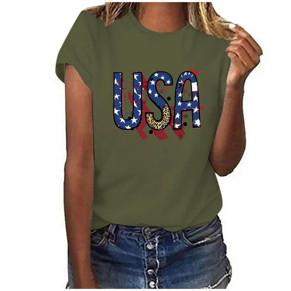 GERsome Womens American Flag T-Shirt 4th of July Patriotic Short Sleeve Shirts USA Flag Stars and Stripes Loose Fit Summer Tee S-3XL