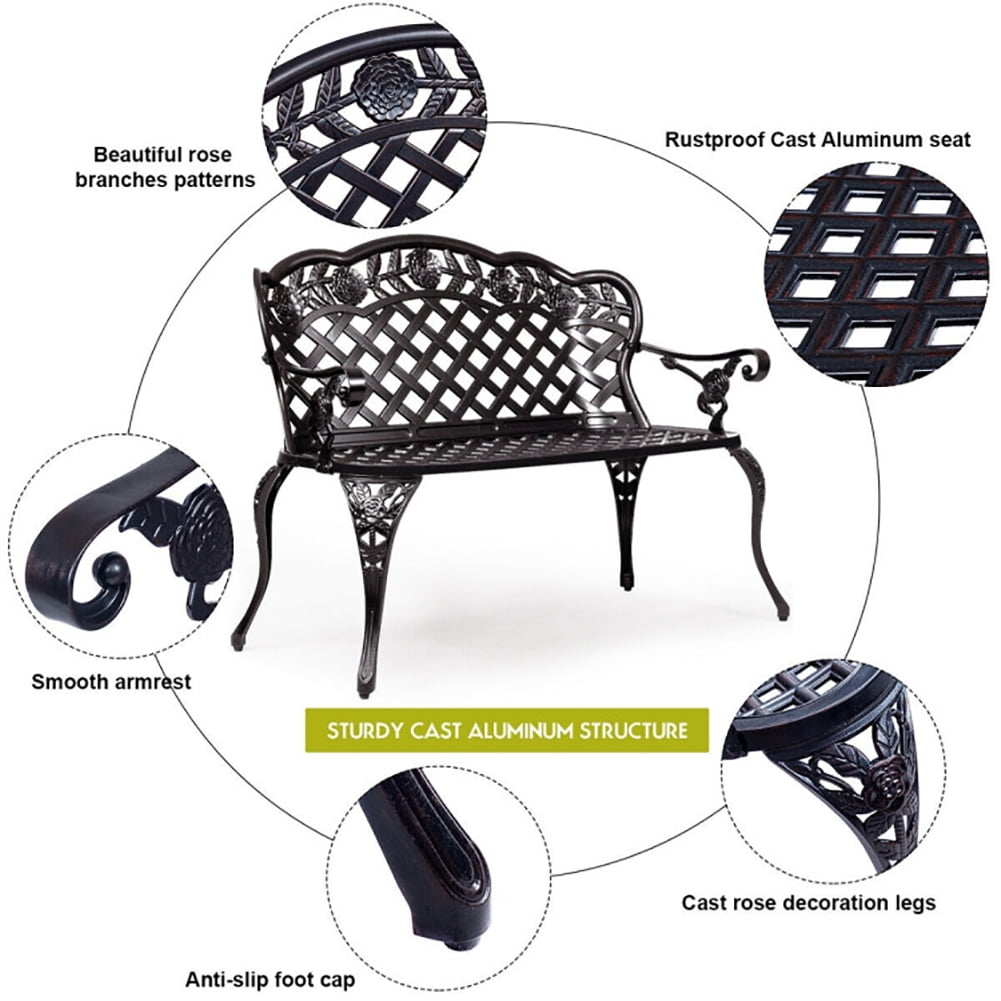 Aimee Lii 42.5" Outdoor Furniture Cast Aluminum Antique Garden Bench, Outdoor Patio Furniture Aimee Lii 42.5" Outdoor Furniture Cast Aluminum Antique Garden Bench, Outdoor Patio Furniture
