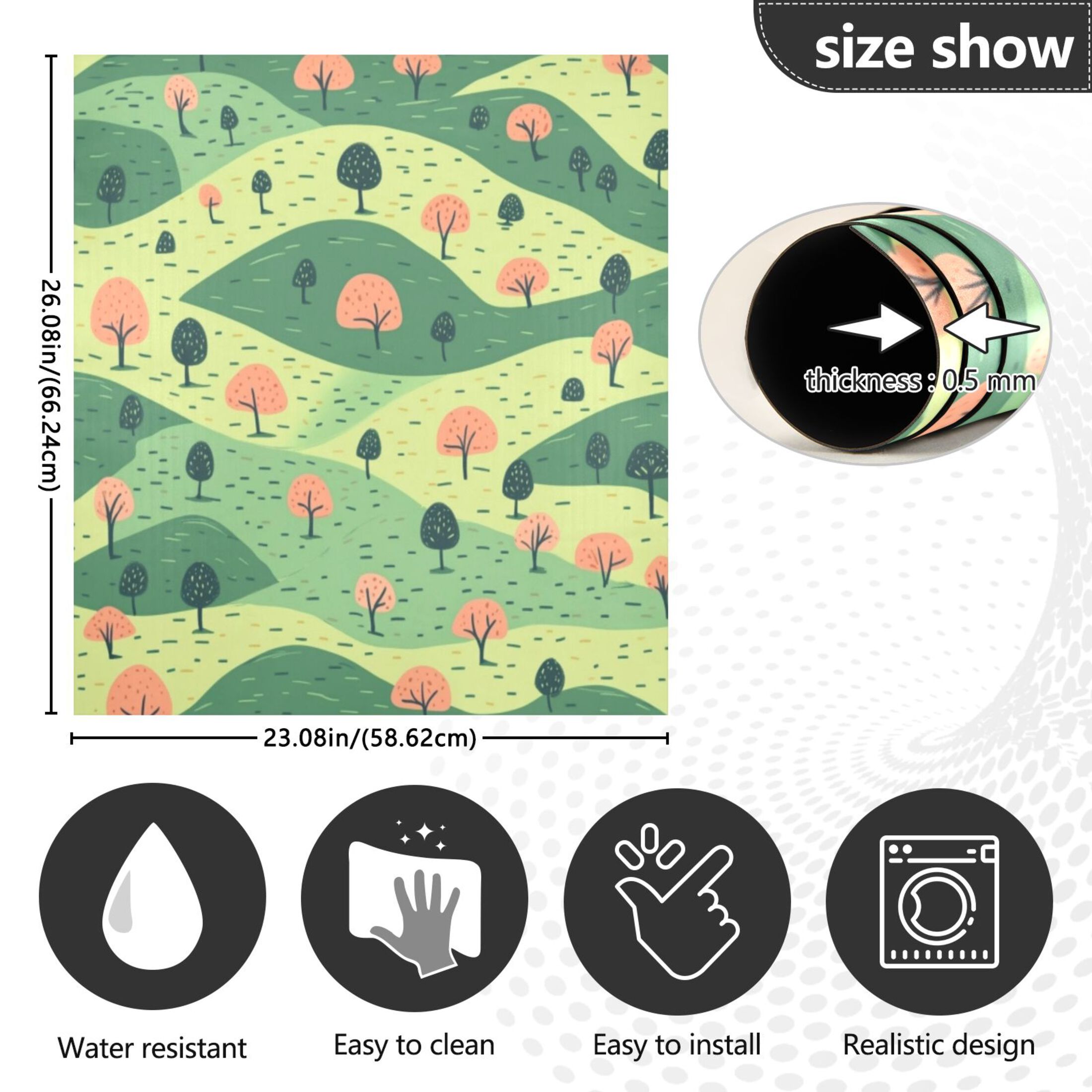 Dishwasher Magnetic Sticker 23x26 Inch Refrigerator Magnetic Sticker Washing Machine Magnetic Sticker Kitchen Panel Magnetic Sticker Home Decor Green Cartoon Hill