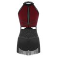 thumbnail image 4 of iiniim Justaucorps Latin à Franges Dos Nu Contraste Couleur Salsa Costume de Salon Tango Rouge G, 4 of 5