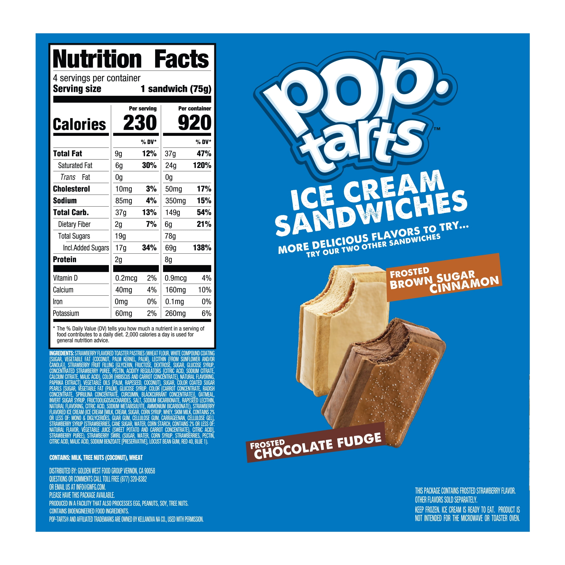 Pop-Tarts Frosted Strawberry Ice Cream Sandwiches, 4 fl oz, 4 pack (Frozen)