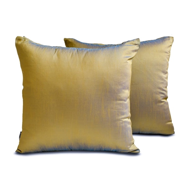 Fundas de almohada lisas HomeCentric en turquesa y dorado (paquete de 2), 65 x 65 cm (26 x 26 pulgadas), fundas de almohada europeas, fundas de almohada europeas lisas y lisas de seda artística para