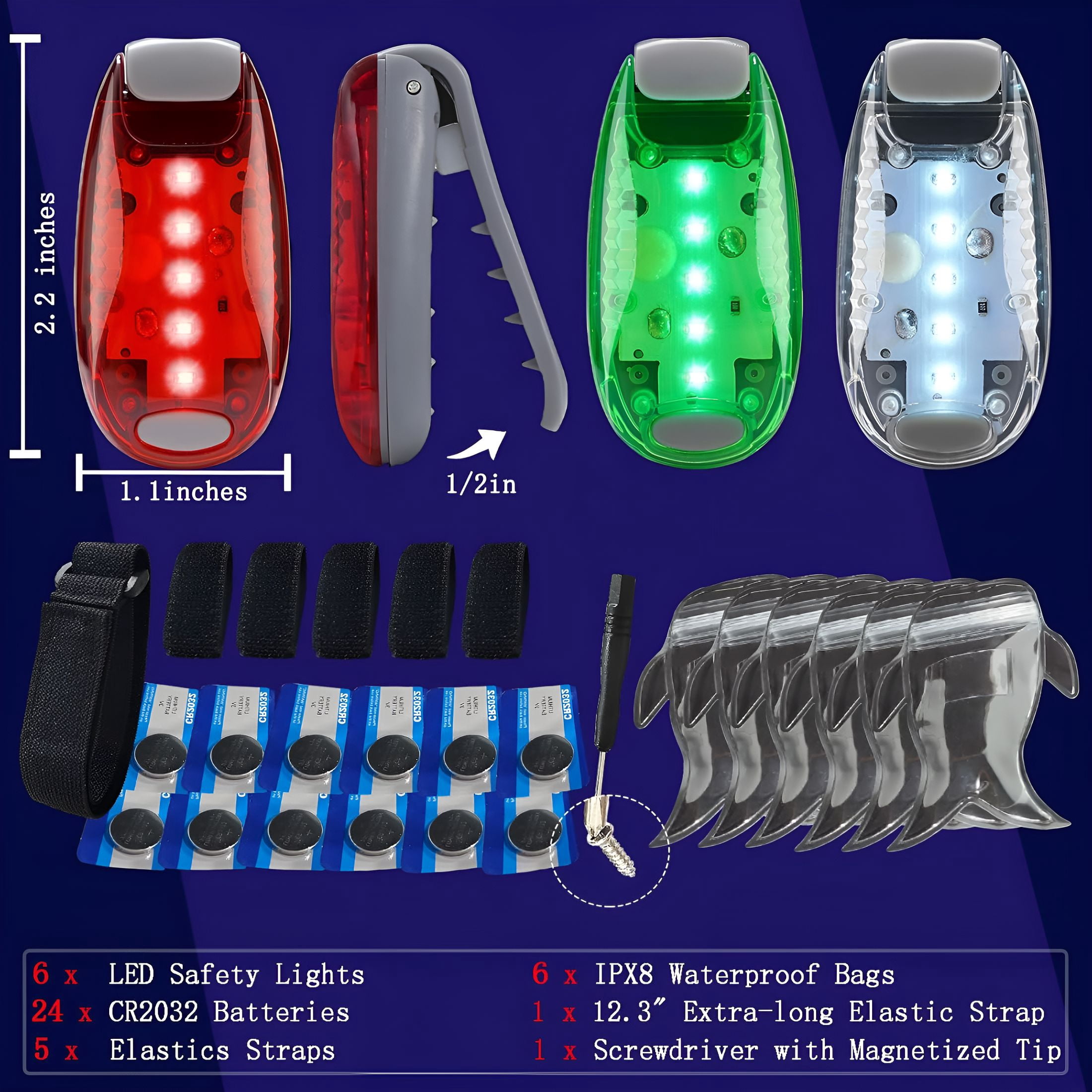HIBIBUD 6Pcs Navigation Lights for Boats Kayak,Led Safety Light,3 Types Flashing Mode,Easy Clip-On Kit for Boat Bow,Stern,Mast,Paddles,Pontoon,Kayaking Accessories,12Pcs Extra Batteries