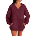 thumbnail image 7 of larppty V Neck Sweatshirt Women Pocket No Hood Oversized Pullover Casual Soft Long Sleeve Tops With Pockets Fall Fashion (Wine, XXL), 7 of 7