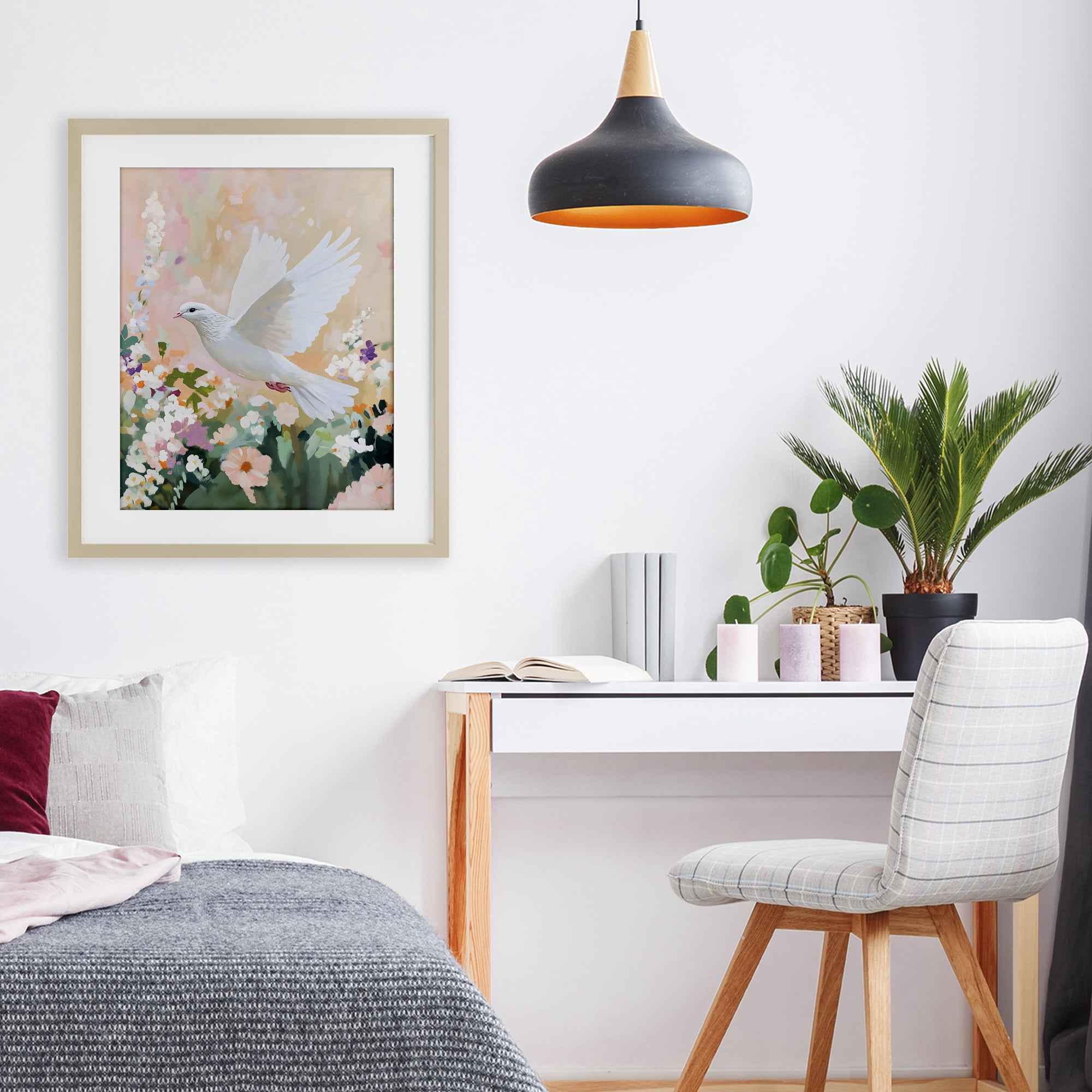 Stupell Industries White Dove Among Spring Blooms Birch Framed Print Under Glass, design by The Prints Vibe