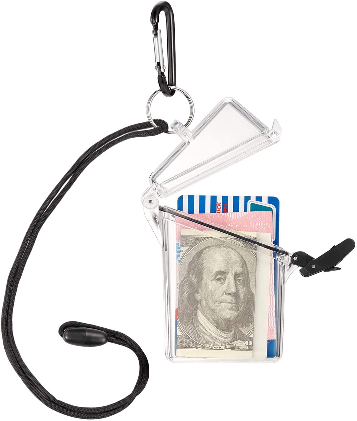 3 Pack Waterproof ID Badge Holder Case Waterproof Clear Vertical ID Card Holder with Lanyard Carabiner and Keychain
