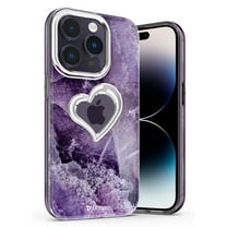 Vena vLove Marble Case Compatible with Apple iPhone 14 Pro (6.1"-inch), Heart Shape Design (MagSafe Compatible) Dual Layer Slim Hybrid Clear Bumper Case Cover - Purple Marble